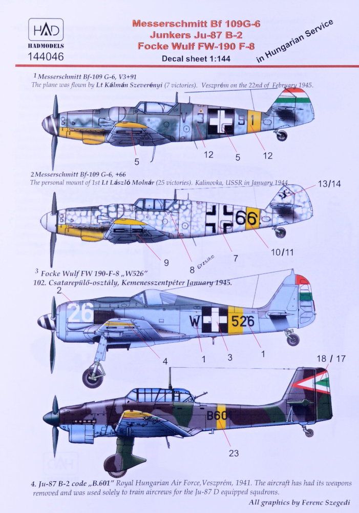 1:144 Decal Bf 109G-6,Ju-87 B-2, Fw-190 F-8 Part 1